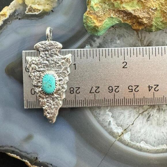 Gary Custer Navajo Sterling Silver Tufa Cast Turquoise Arrowhead Uni Pendant #2 - Picture 9 of 10